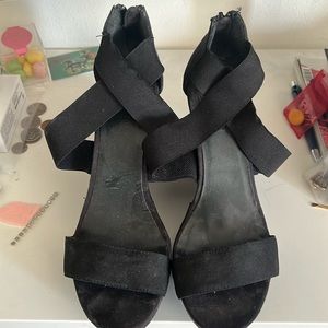 Black suede strap wedge, extremely comfy